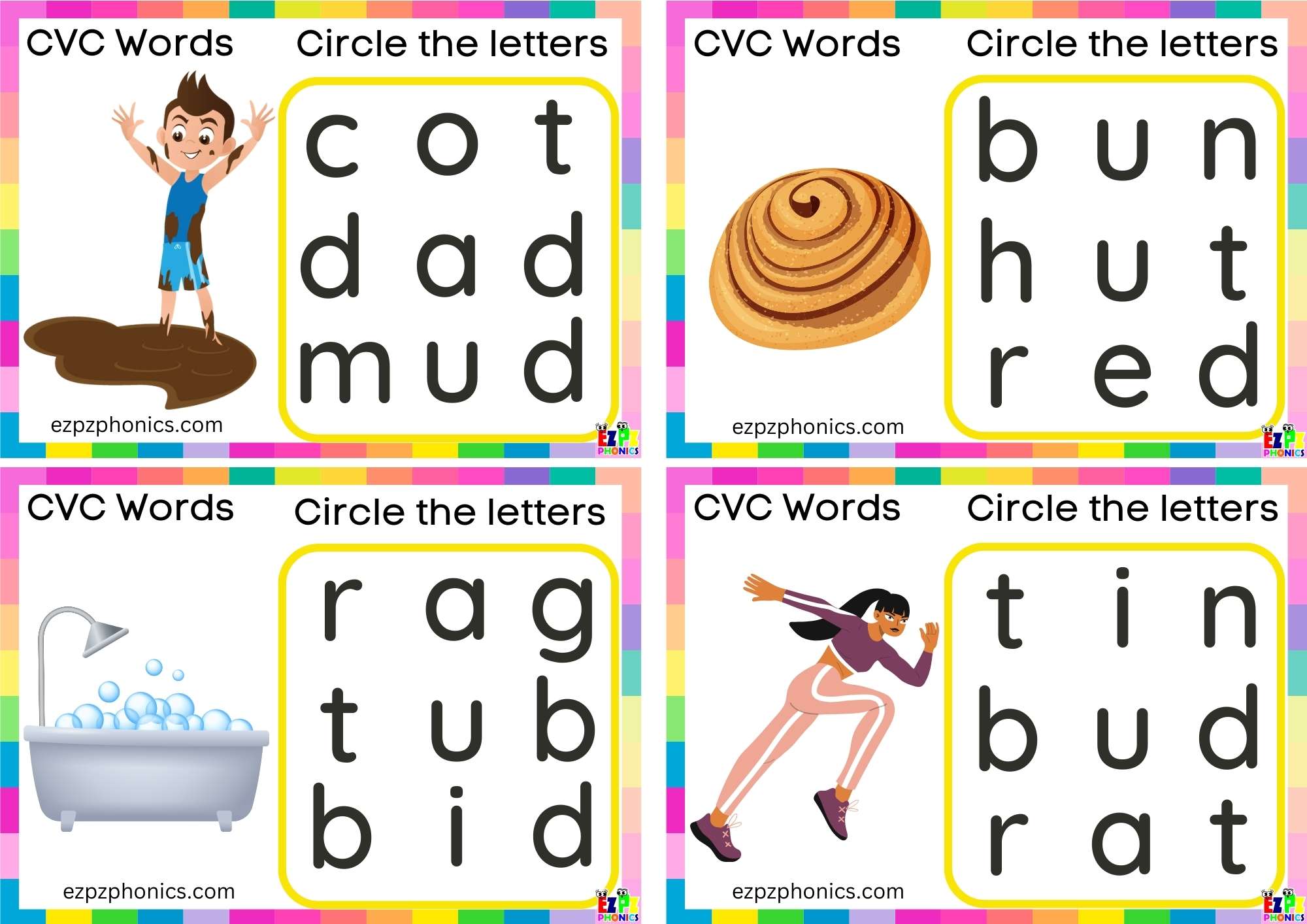 Short u Vowel CVC words Circle the letters to make the words 4